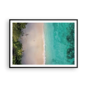 Poster in cornice nera - Vista aerea di una spiaggia tropicale con acqua turchese - 100x70cm - Spiaggia del paradiso - Decorazione murale moderna per soggiorno e camera da letto ARTTOR