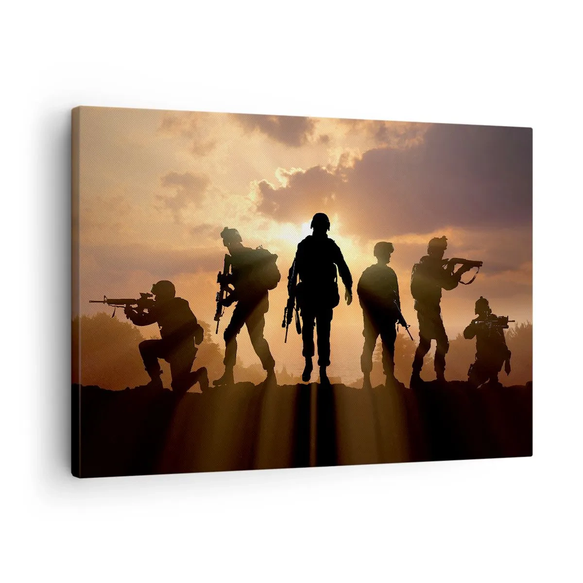 Quadro su tela - Stampe su Tela - Soldati sullo sfondo del sole al tramonto in un ambiente dinamico - 70x50cm - Brothers in arms - Decorazione murale moderna per soggiorno e camera da letto ARTTOR