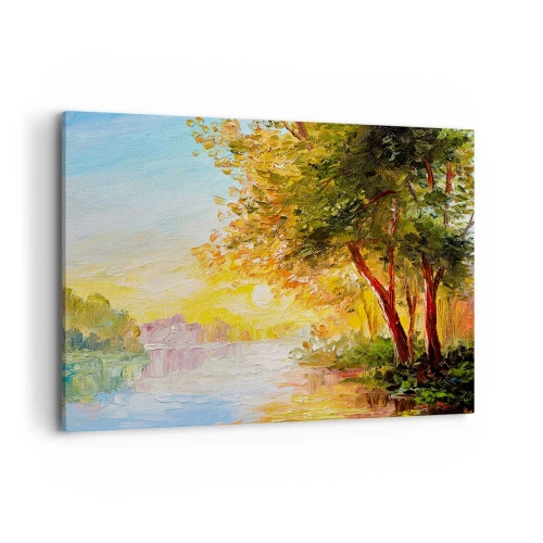 Quadro su tela - Stampe su Tela - Un paesaggio pittoresco con un fiume e alberi al tramonto - 100x70cm - Et in Arcadia ego - Decorazione murale moderna per soggiorno e camera da letto ARTTOR