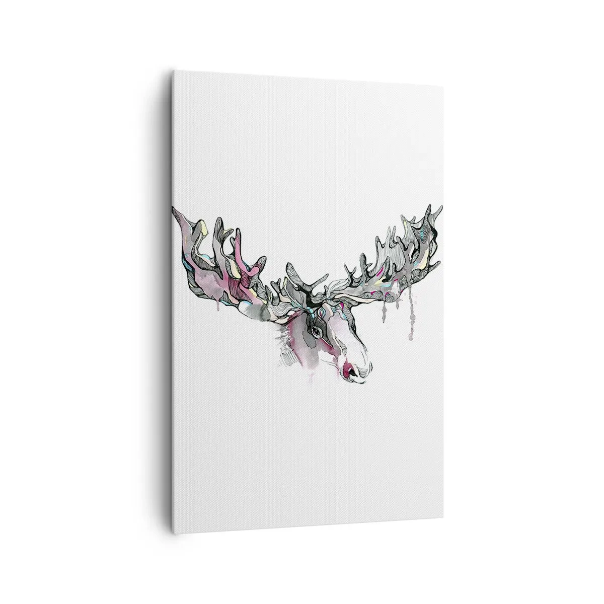 Quadro su tela - Stampe su Tela - Acquerello artistico di un alce con corna folte - 80x120cm - La corona del re del bosco - Decorazione murale moderna per soggiorno e camera da letto ARTTOR