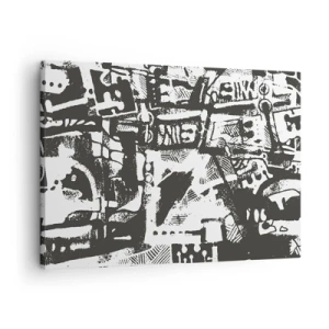Quadro su tela - Stampe su Tela - Motivo retrò monocromatico astratto - 70x50cm - Ordine o caos? - Decorazione murale moderna per soggiorno e camera da letto ARTTOR