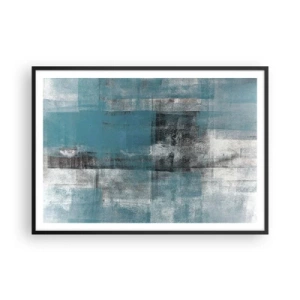 Poster in cornice nera - Una composizione astratta nelle tonalità del blu con texture e strati. - 100x70cm - Acqua e aria - Decorazione murale moderna per soggiorno e camera da letto ARTTOR