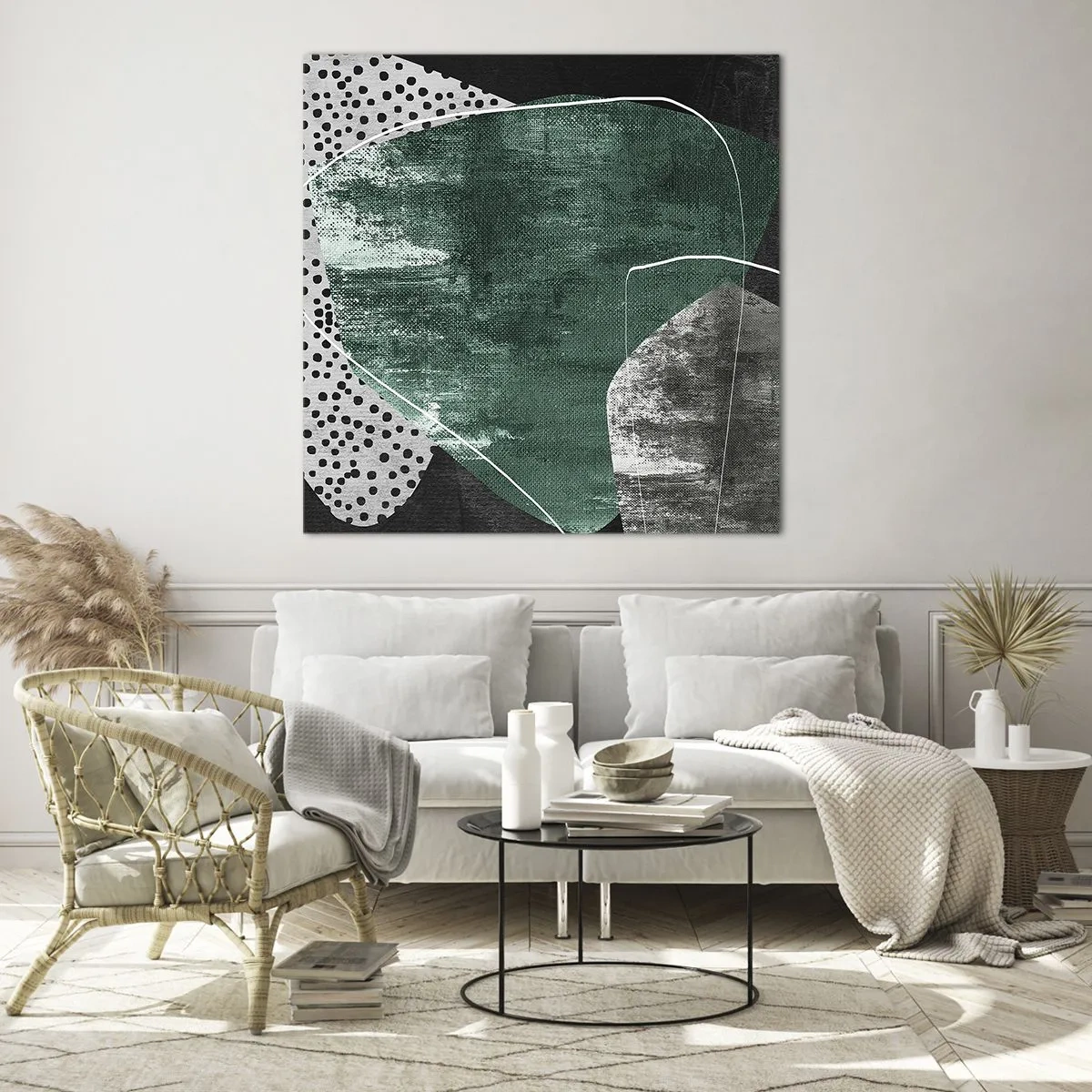 Quadro su vetro - Astrazione colorata con petalo d'oro - 30x30 cm