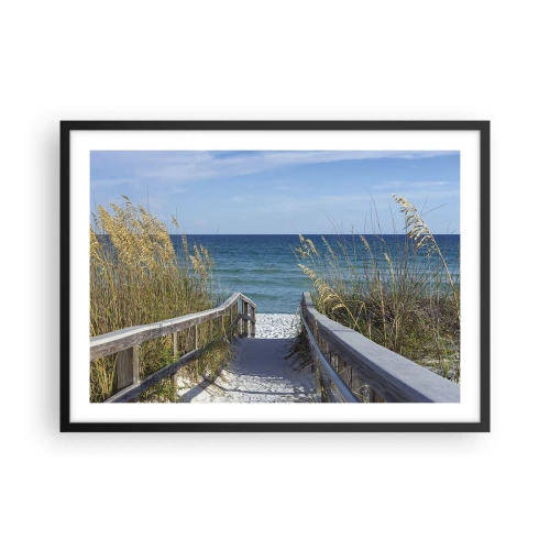 Poster in cornice nera - Sentiero per la spiaggia con vista mare - 70x50cm - Al sole, al vento - Decorazione murale moderna per soggiorno e camera da letto ARTTOR