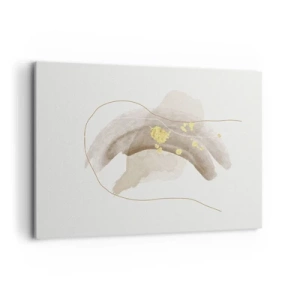 Quadro su tela - Stampe su Tela - Una composizione astratta nei toni del beige e dell'oro. - 100x70cm - Incontro nello spazio - Decorazione murale moderna per soggiorno e camera da letto ARTTOR