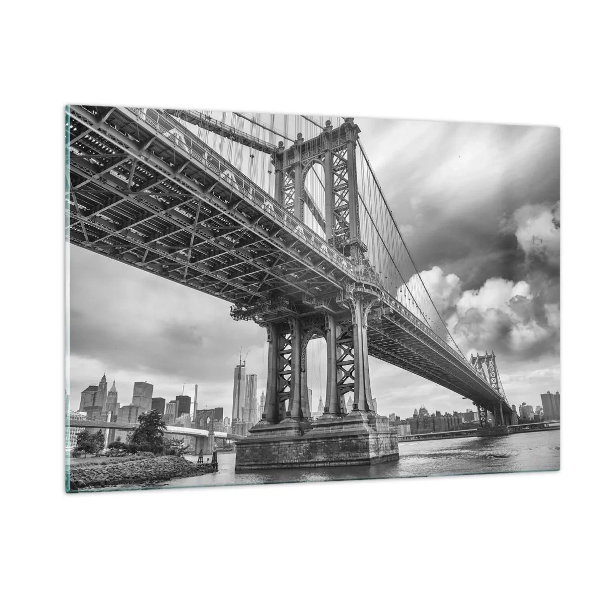 Quadro su vetro - Un ponte sospeso in un ambiente monocromatico - 120x80cm - Verso il cuore della città - Decorazione murale moderna per soggiorno e camera da letto ARTTOR