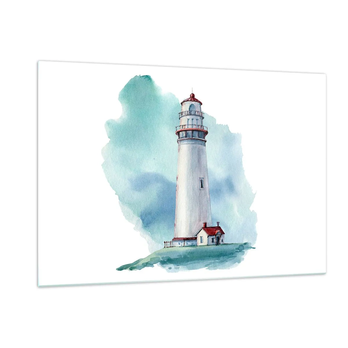 Quadro su vetro - Un faro contro un cielo blu acquerello - 120x80cm - Il mite amico del blu - Decorazione murale moderna per soggiorno e camera da letto ARTTOR