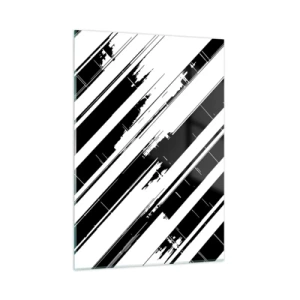 Quadro su vetro - Strisce dinamiche bianche e nere con effetto invecchiato - 50x70cm - Composizione intensa e dinamica - Decorazione murale moderna per soggiorno e camera da letto ARTTOR