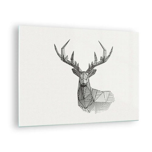 Quadro su vetro - Cervo cubista realizzato con forme geometriche su sfondo bianco - 70x50cm - Cervo in stile cubista - Decorazione murale moderna per soggiorno e camera da letto ARTTOR