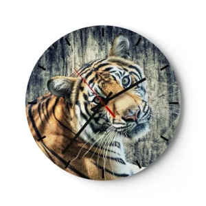 Orologio da parete - Orologio in Vetro - Ritratto di una tigre contro un muro di pietra - 30x30cm - Ritratto nei flussi di luce - Decorazione murale moderna per soggiorno, cucina e camera da letto ARTTOR