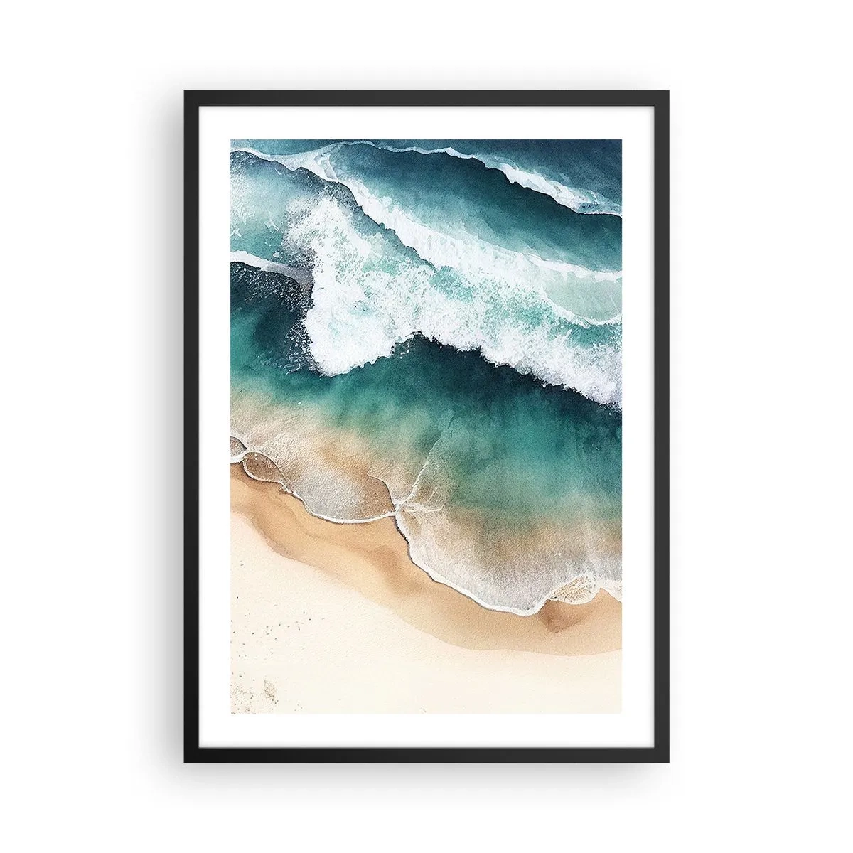 Poster in cornice nera - Onde del mare che si infrangono sulla spiaggia - 50x70cm - L'eterno incontro - Decorazione murale moderna per soggiorno e camera da letto ARTTOR