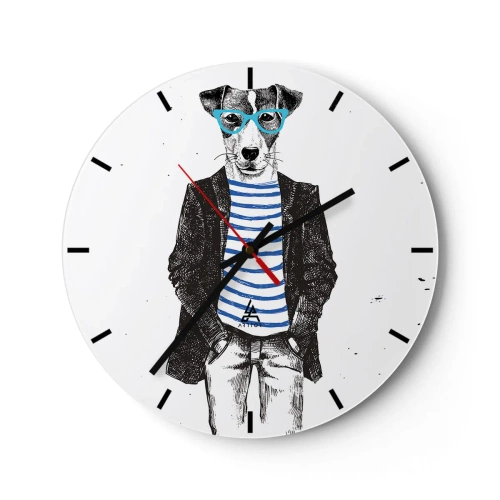 Orologio da parete - Orologio in Vetro - Un cane con gli occhiali e una camicia da marinaio - 30x30cm - Incantesimo sul cane - Decorazione murale moderna per soggiorno, cucina e camera da letto ARTTOR