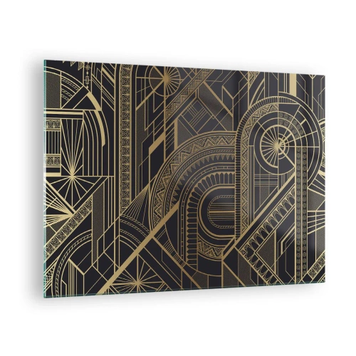 Quadro su vetro - Motivo geometrico Art Déco in oro e nero - 70x50cm - Concetti, idee, progetti - Decorazione murale moderna per soggiorno e camera da letto ARTTOR