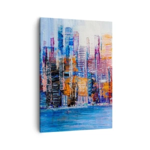 Quadro su tela - Stampe su Tela - Un panorama colorato della città con riflessi sull'acqua - 50x70cm - Metropoli gioiosa - Decorazione murale moderna per soggiorno e camera da letto ARTTOR