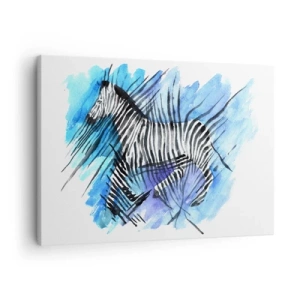 Quadro su tela - Stampe su Tela - Illustrazione ad acquerello di una zebra contro un cielo blu - 70x50cm - Nascosta nelle strisce - Decorazione murale moderna per soggiorno e camera da letto ARTTOR