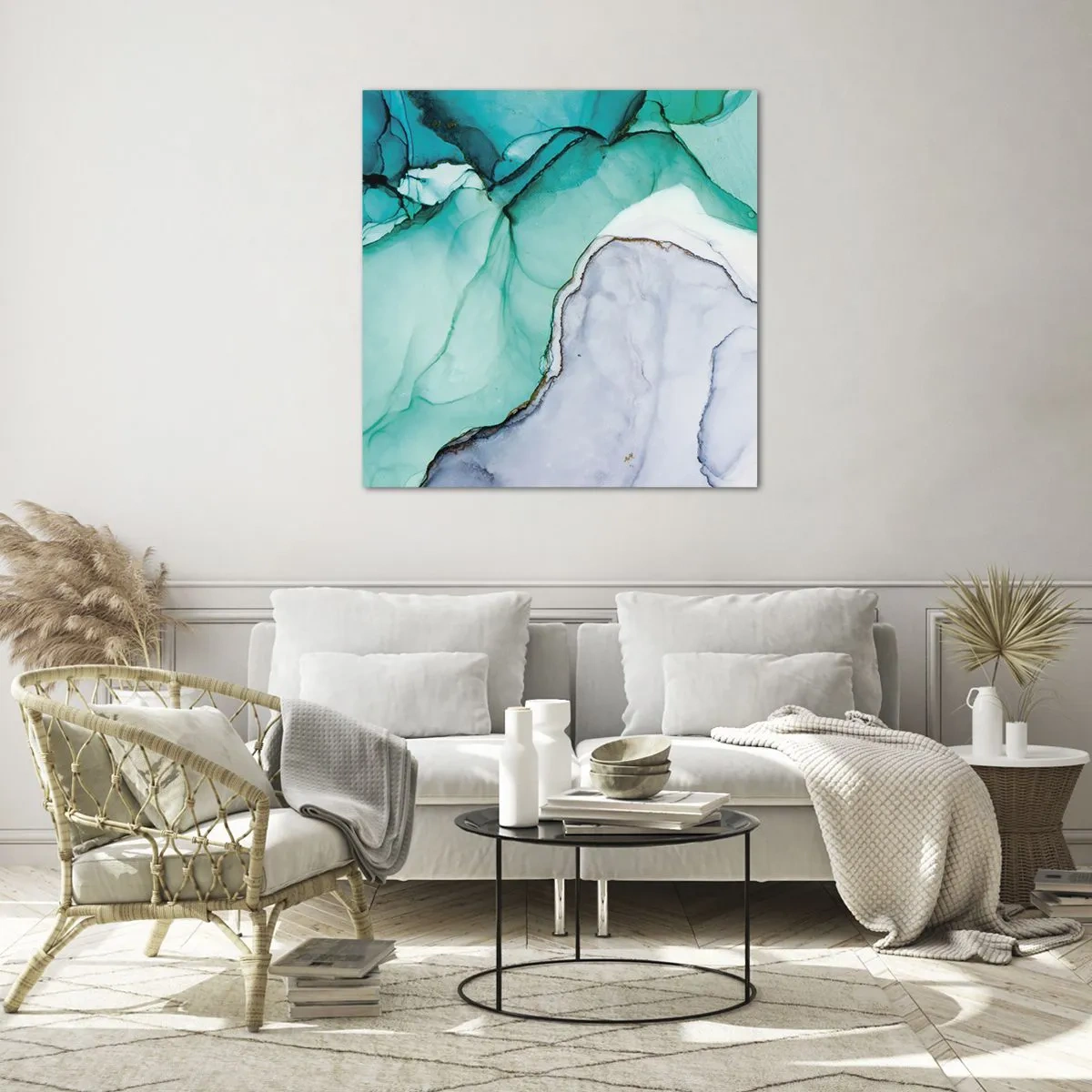 Quadro su vetro - Studio in turchese - 70x70 cm