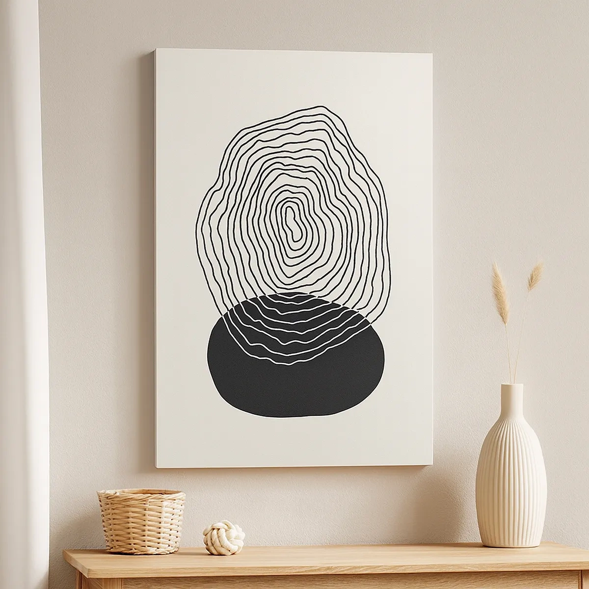 Quadro su tela - Stampe su Tela - Motivo astratto con linee e forme in bianco e nero - 50x70cm - Durata e vibrazione - Decorazione murale moderna per soggiorno e camera da letto ARTTOR