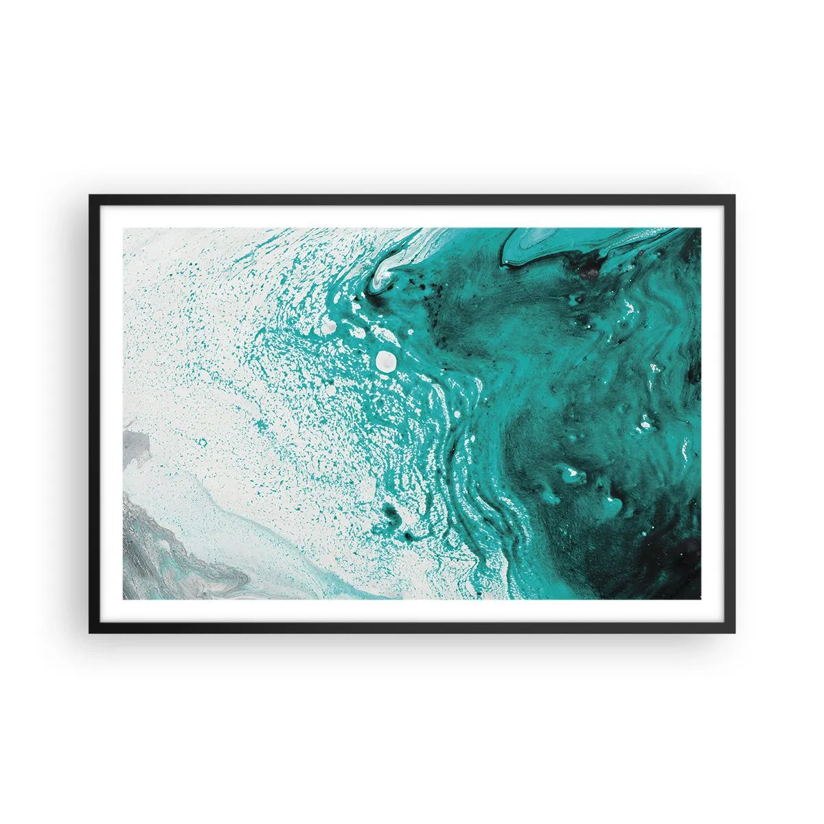 Poster in cornice nera - Sciogliendosi nel bianco e nel turchese - 91x61 cm