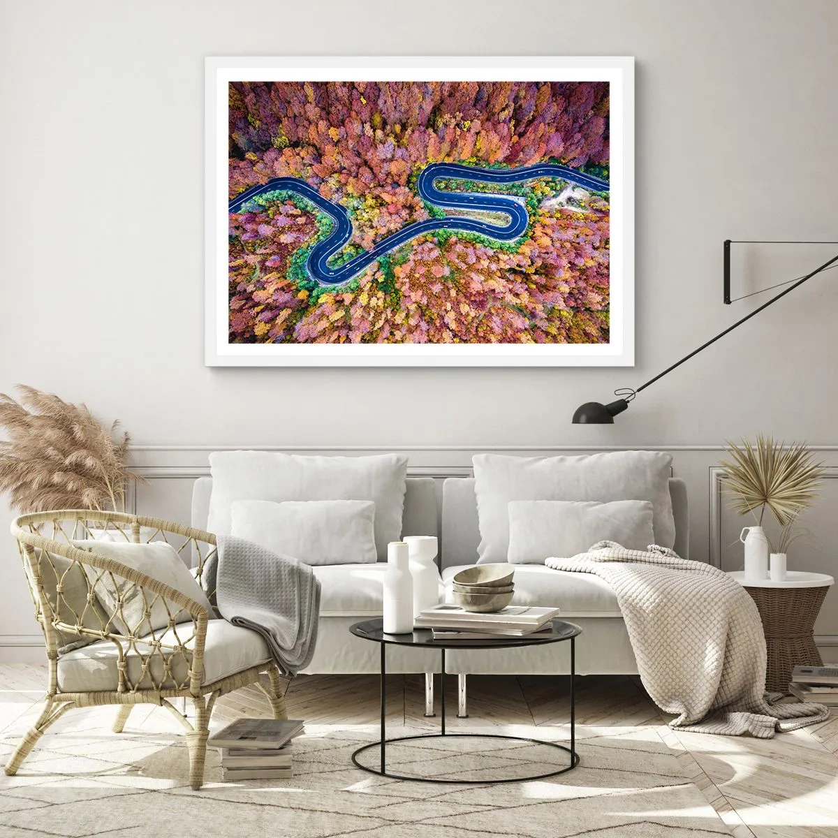 Poster in cornice bianca - Via tortuosa attraverso il bosco - 91x61 cm