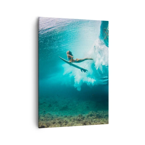 Quadro su tela - Stampe su Tela - Surfista sotto un'onda nell'acqua blu dell'oceano - 50x70cm - Mondo subacqueo - Decorazione murale moderna per soggiorno e camera da letto ARTTOR