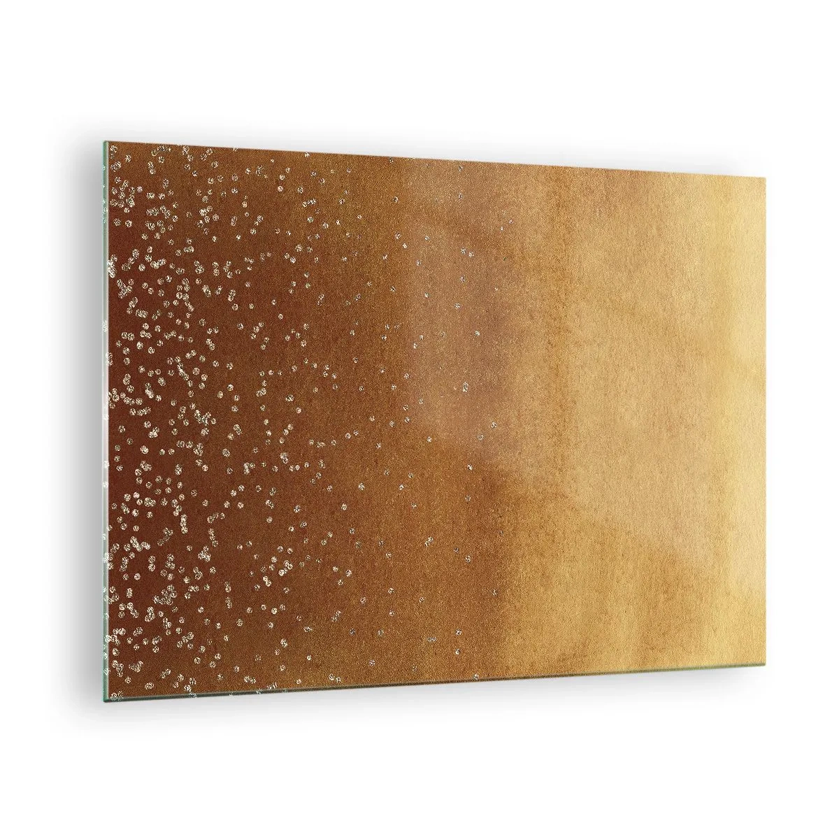Quadro su vetro - Motivo astratto dorato con riflessi fini - 70x50cm - La nascita della luce - Decorazione murale moderna per soggiorno e camera da letto ARTTOR