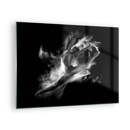 Quadro su vetro - Silhouette in bianco e nero di una ballerina in movimento dinamico - 70x50cm - Fermo in volo - Decorazione murale moderna per soggiorno e camera da letto ARTTOR