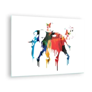 Quadro su vetro - Elefante colorato in stile acquerello moderno - 70x50cm - Ognuno può ballare - Decorazione murale moderna per soggiorno e camera da letto ARTTOR