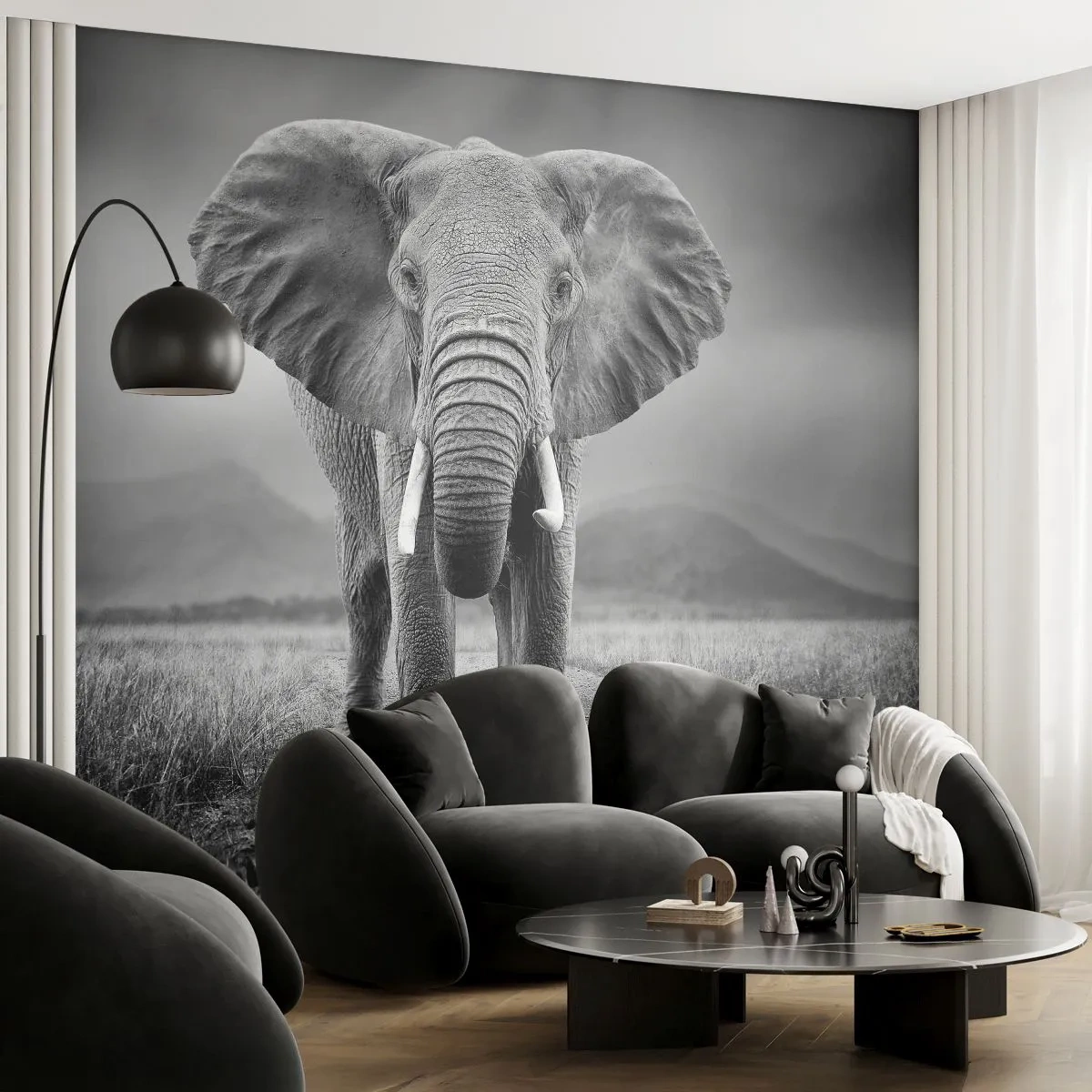 Fotomurali Premium Sand - Il padrone di casa dà il benvenuto - Elefante, Animali, Paesaggio - 400x280 cm