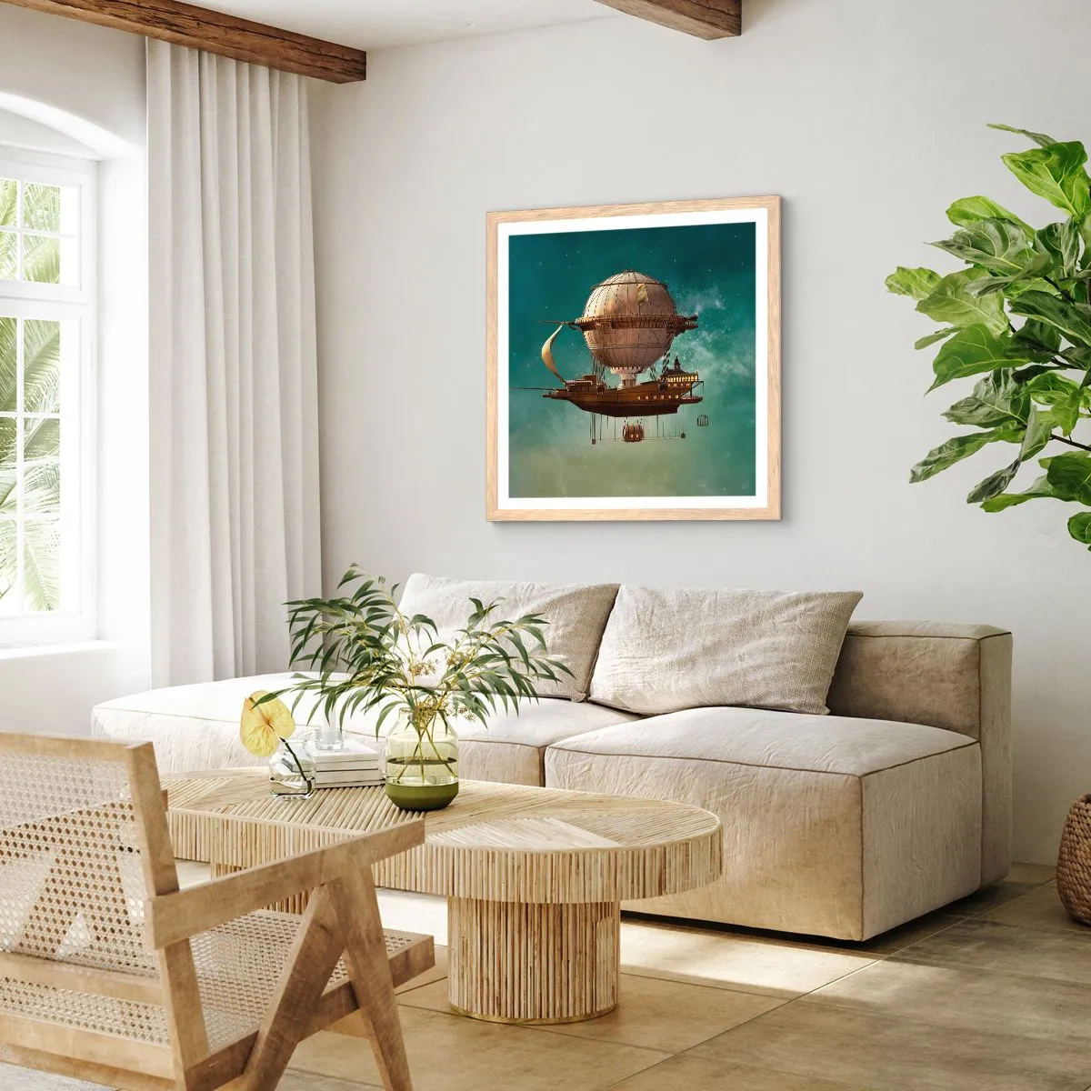 Poster in cornice rovere chiaro - Saluti da Jules Verne - 60x60 cm