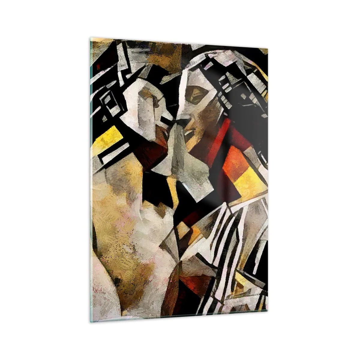 Quadro su vetro - Coppia astratta in motivi geometrici - 50x70cm - Bacio di statue - Decorazione murale moderna per soggiorno e camera da letto ARTTOR