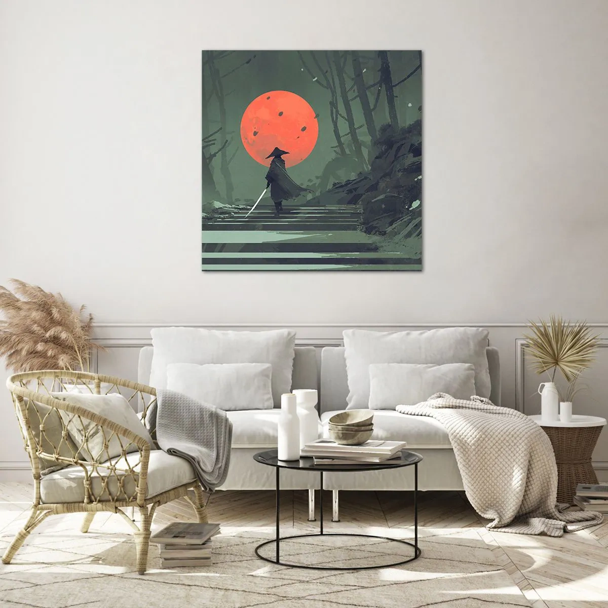 Quadro su vetro - Il guerriero della luna rossa - 70x70 cm