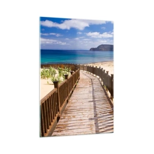Quadro su vetro - Sentiero in legno che conduce alla spiaggia con vista sull'oceano - 70x100cm - Portami alle isole fortunate - Decorazione murale moderna per soggiorno e camera da letto ARTTOR