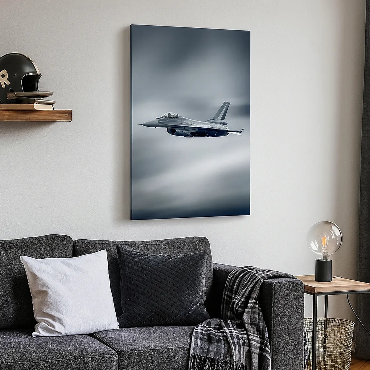 Quadro su tela - Stampe su Tela - Un aereo da caccia in volo contro un cielo nuvoloso - 50x70cm - Lanci la sfida? - Decorazione murale moderna per soggiorno e camera da letto ARTTOR