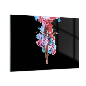 Quadro su vetro - Una ballerina circondata da fumo colorato su uno sfondo nero - 100x70cm - In pieno rigoglio - Decorazione murale moderna per soggiorno e camera da letto ARTTOR