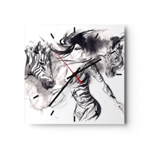 Orologio da parete - Orologio in Vetro - Ballando con le zebre - 40x40 cm