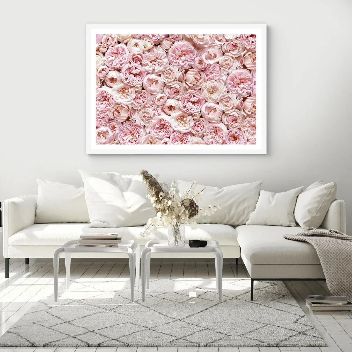 Poster in cornice bianca - Coperto di rose - 100x70 cm