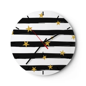 Orologio da parete - Orologio in Vetro - Strisce bianche e nere con stelle dorate - 30x30cm - Siamo tutti nati sotto una buona stella - Decorazione murale moderna per soggiorno, cucina e camera da letto ARTTOR