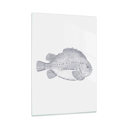 Quadro su vetro - Incisione dettagliata di un pesce su sfondo bianco in stile naturalistico - 50x70cm - Nell'album del naturalista - Decorazione murale moderna per soggiorno e camera da letto ARTTOR