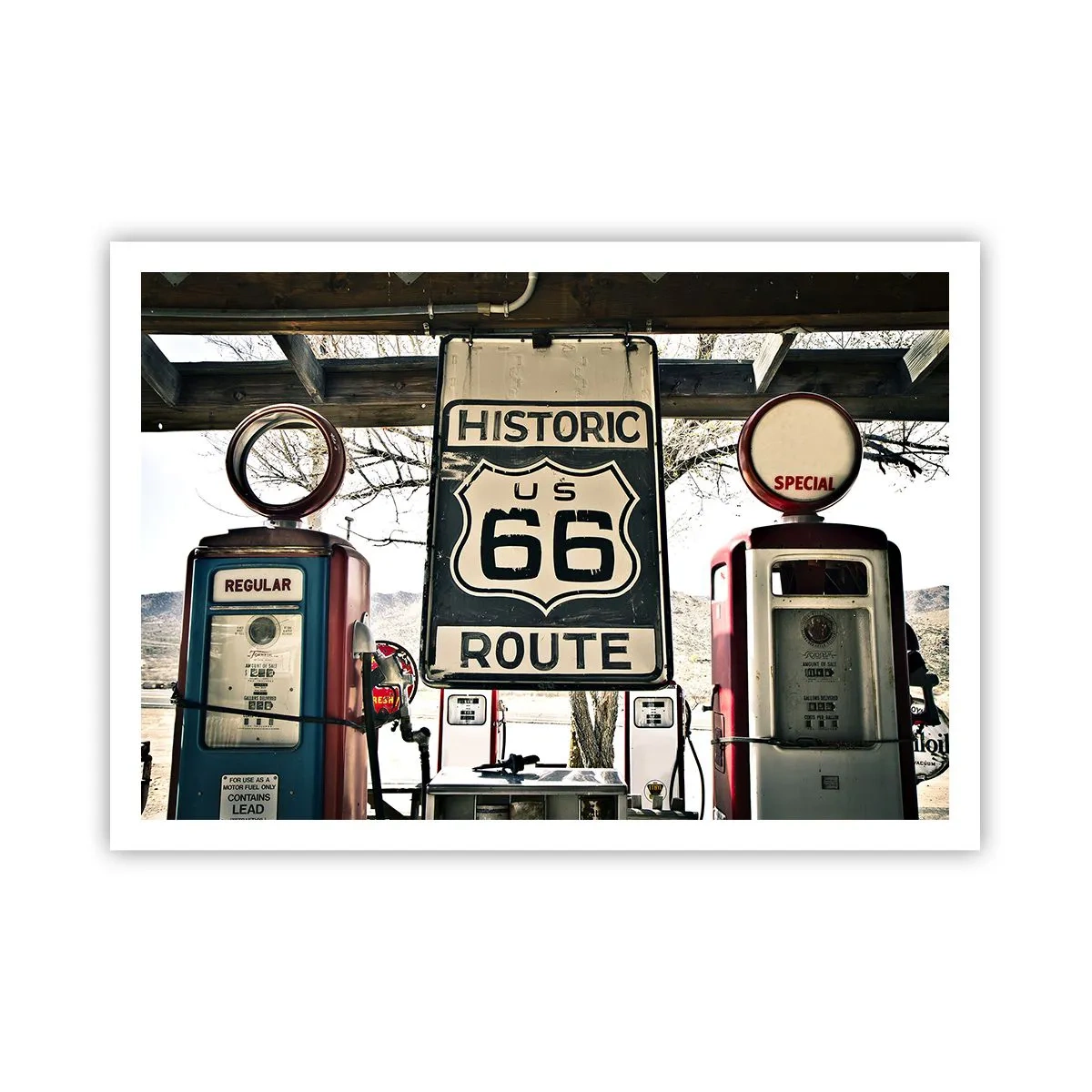 Poster - Stazione di servizio storica della Route 66 - 100x70cm - Viaggio retro americano - Decorazione murale moderna per soggiorno e camera da letto ARTTOR