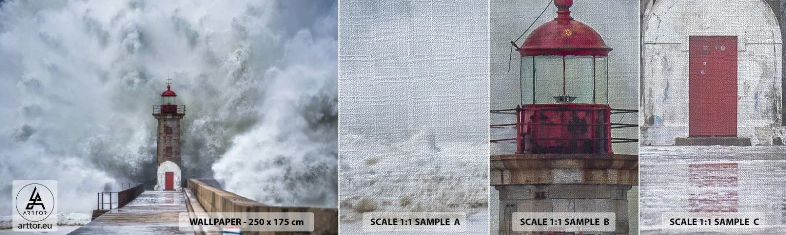 Campione di Fotomurale Premium Canvas - Fragore delle acque, rumore di tempesta - Faro, Paesaggio, Oceano - 100x30 cm