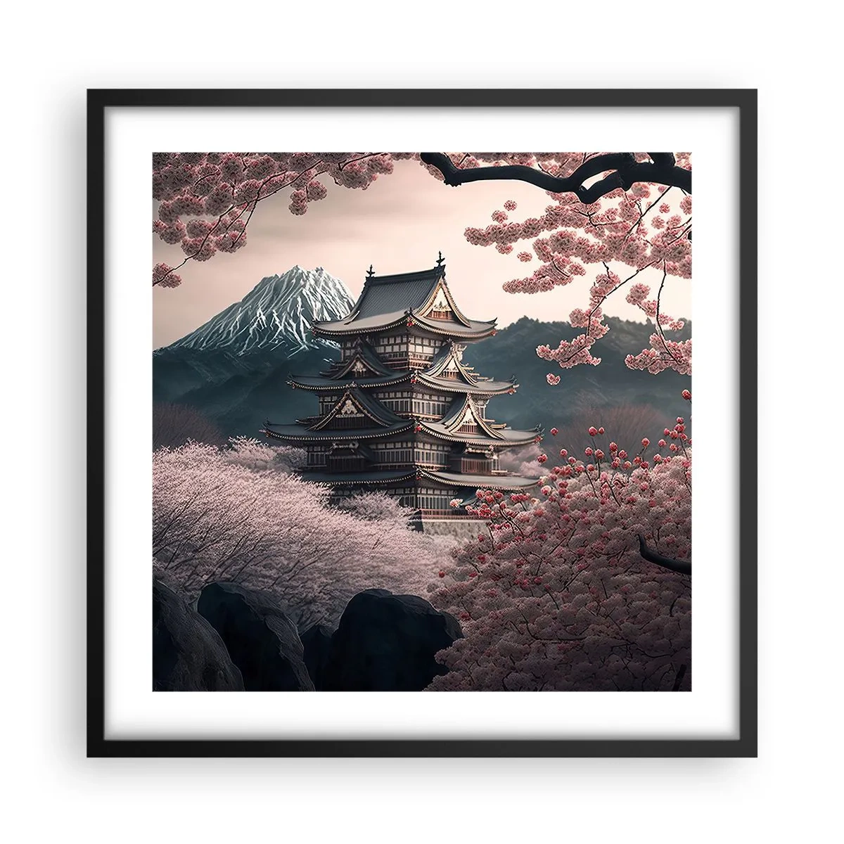 Poster in cornice nera - Il Paese dei ciliegi in fiore - 50x50 cm