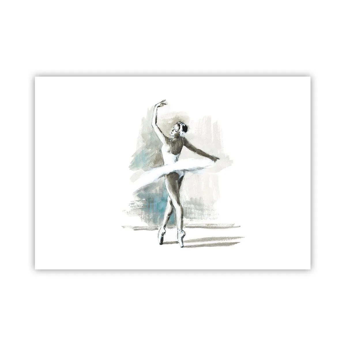 Poster - Una ballerina in posa da balletto su uno sfondo dai delicati toni acquerellati. - 100x70cm - Tramutata in un cigno - Decorazione murale moderna per soggiorno e camera da letto ARTTOR