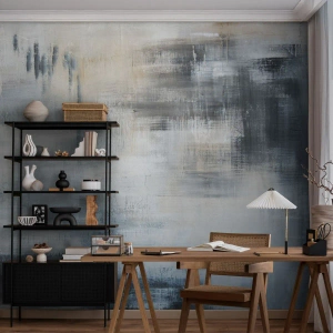 Fotomurali Premium Sand - Composizione astratta nei toni del blu e del grigio - 100x70cm - Coperti dal blu - Decorazione murale moderna per soggiorno e camera da letto ARTTOR