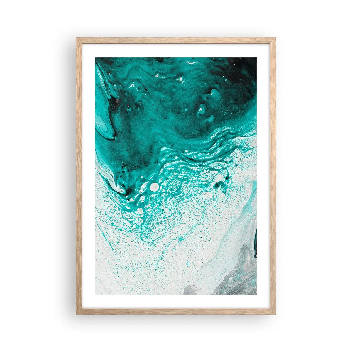 Poster in cornice rovere chiaro - Sciogliendosi nel bianco e nel turchese - 50x70 cm