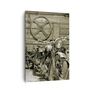 Quadro su tela - Stampe su Tela - Officina retrò con motociclette e attrezzi - 70x100cm - Nel capanno di zio Alfredo - Decorazione murale moderna per soggiorno e camera da letto ARTTOR