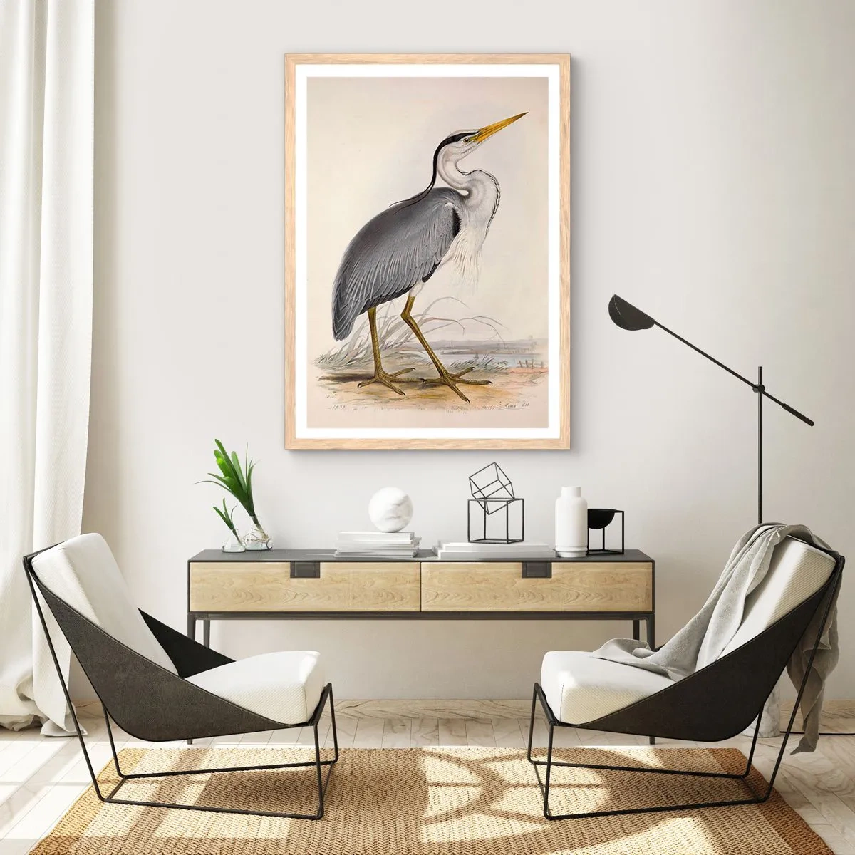 Poster in cornice rovere chiaro - La grazia dell'airone - 61x91 cm