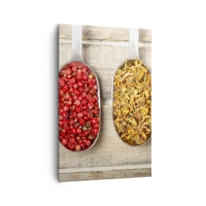 Quadro su tela - Stampe su Tela - Tre cucchiai di metallo con spezie su uno sfondo di legno - 80x120cm - Magia in cucina - Decorazione murale moderna per soggiorno e camera da letto ARTTOR