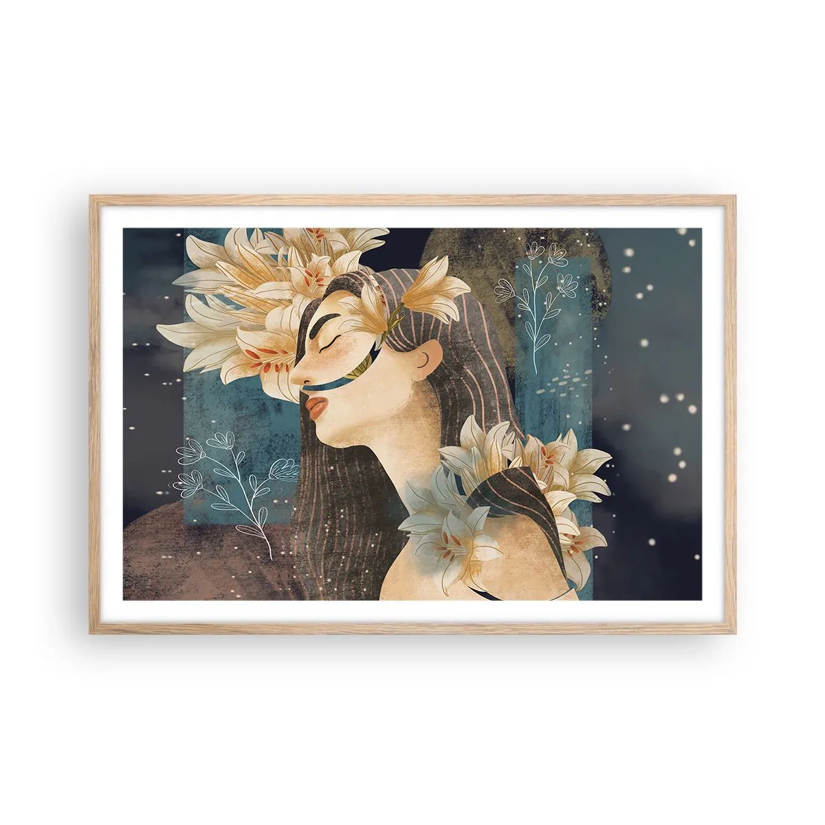 Poster in cornice rovere chiaro - La favola della principessa con i gigli - 91x61 cm