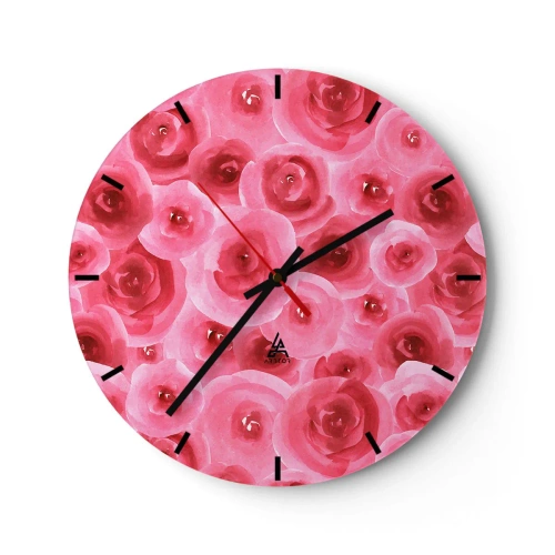 Orologio da parete - Orologio in Vetro - Rose rosse acquerellate su sfondo chiaro - 30x30cm - Rose in alto e in basso - Decorazione murale moderna per soggiorno, cucina e camera da letto ARTTOR