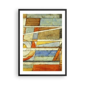 Poster in cornice nera - Motivi geometrici nelle tonalità dell'arancione e del blu - 50x70cm - Cubismo in cantiere - Decorazione murale moderna per soggiorno e camera da letto ARTTOR